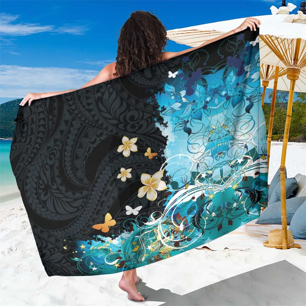 Blue Plumeria Floral Polynesian Print Sarong Beach Wrap Resort Cover Up Wholesale Pareo - main view
