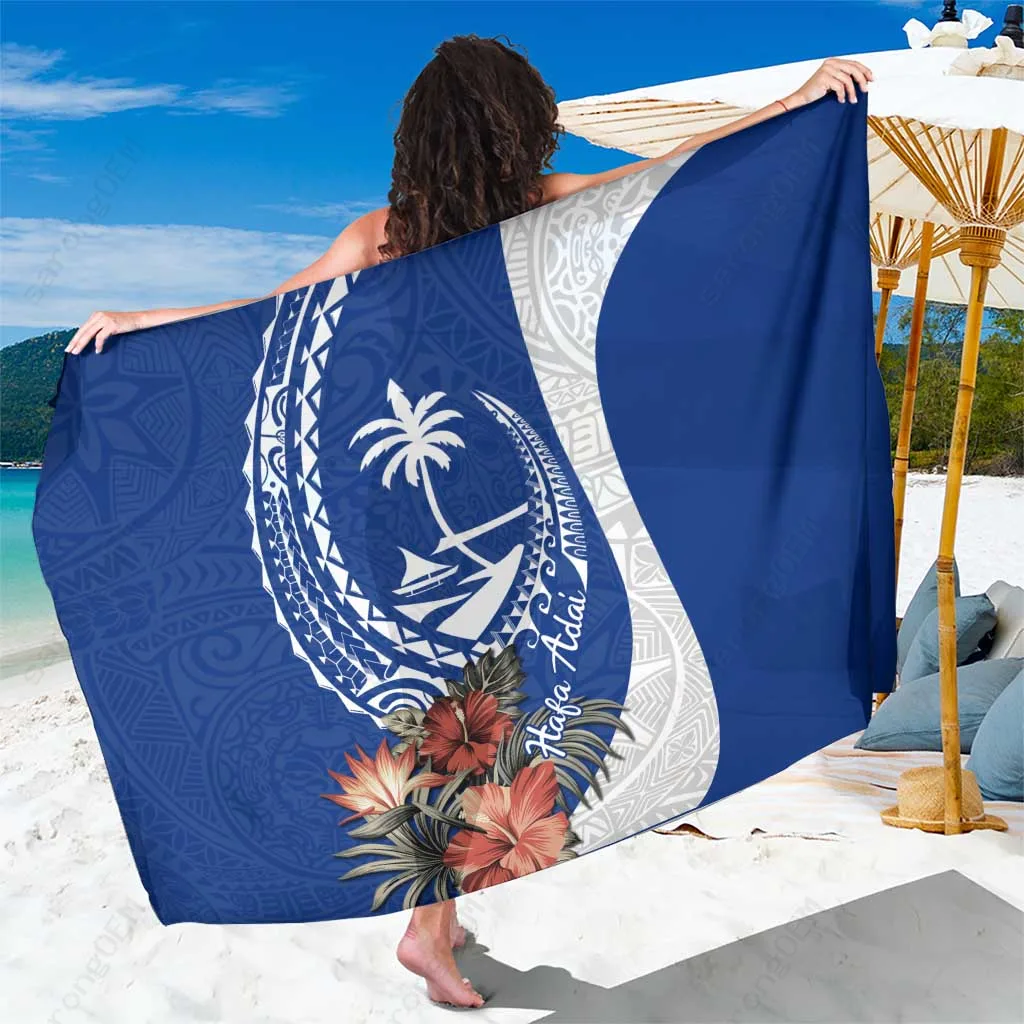 Blue Tropical Hibiscus Plumeria Polynesian Pattern Print Sarong Beach Wrap Island Resort Cover Up Wholesale Pareo - main view