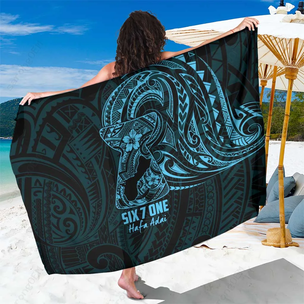 Blue Guam Latte Stone Tribal Tattoo Print Sarong Polynesian Beach Wrap Pareo Wholesale - main view