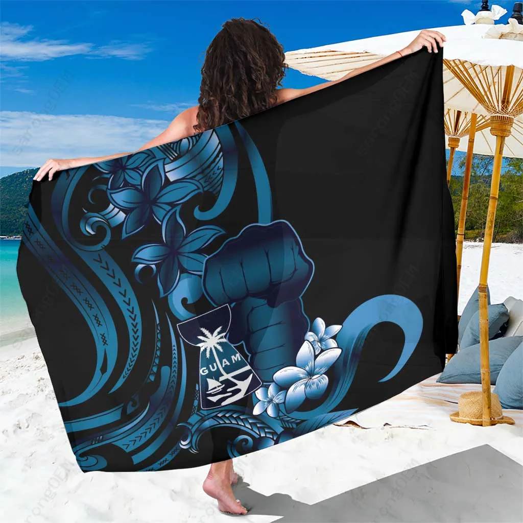 Blue Plumeria Hibiscus Tribal Print Sarong South Pacific Tropical Beach Resort Wrap Wholesale Pareo - main view