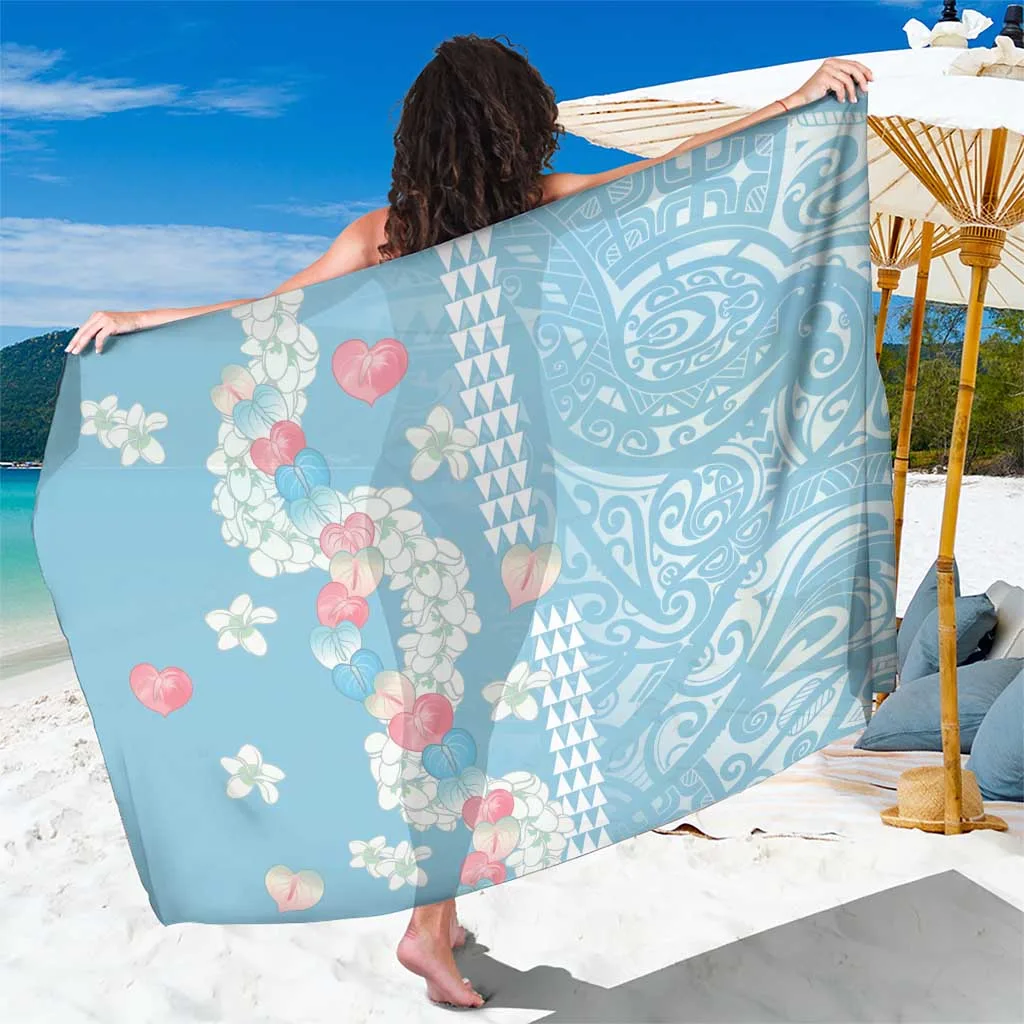 Blue Hawaii Anthurium Plumeria Lei Floral Print Sarong Beach Wrap Tropical Island Resort Cover Up Wholesale Pareo - main view