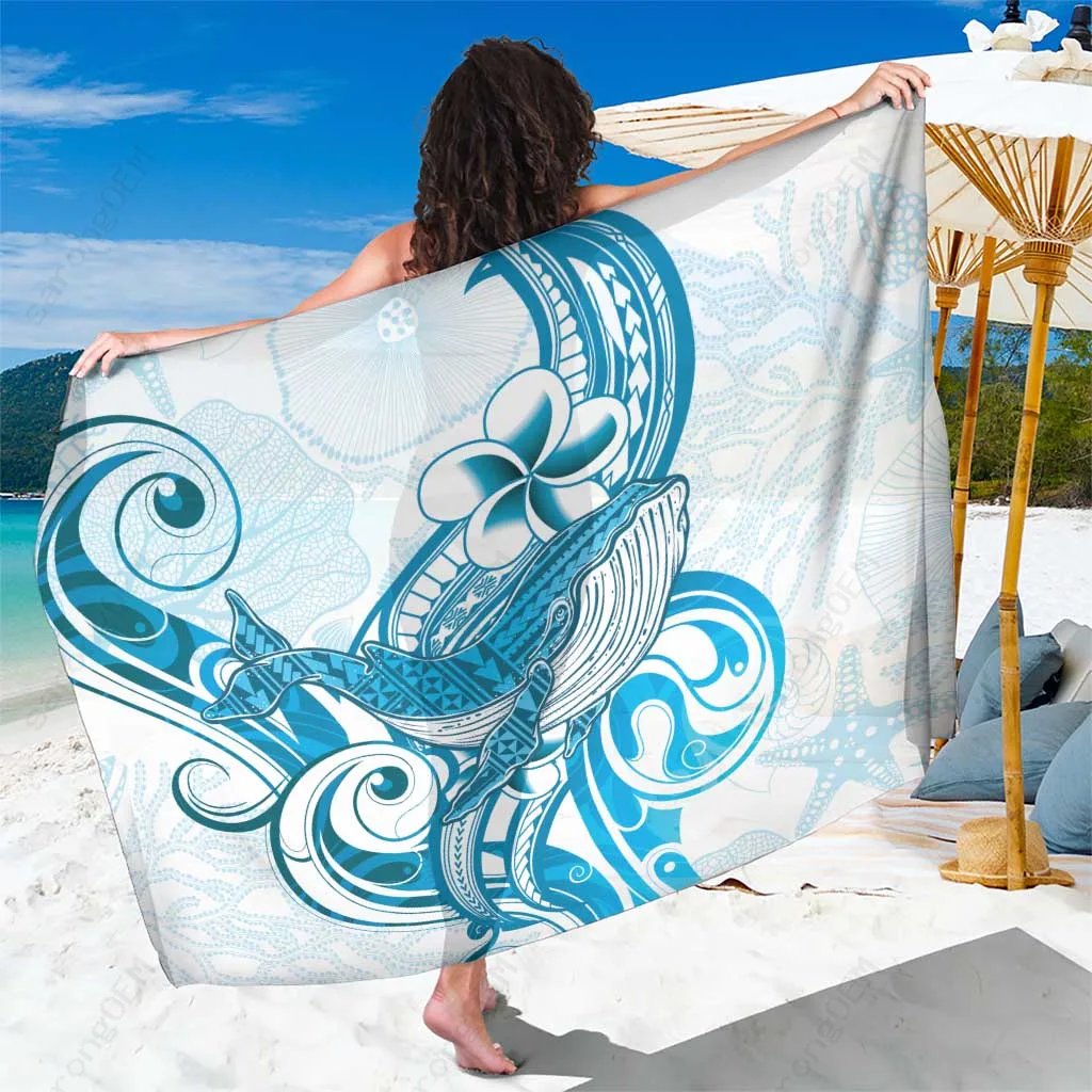 Blue Hawaii Humpback Whale Sarong Polynesian Tribal Ocean Vibes Beach Wrap Wholesale Pareo - main view