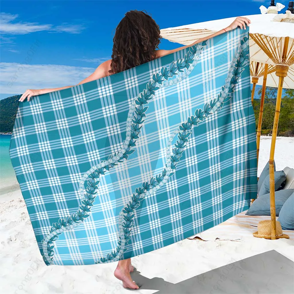 Blue Hawaii Palaka Floral Sarong Beach Wrap Tropical Island Resort Cover Up Wholesale Pareo - main view
