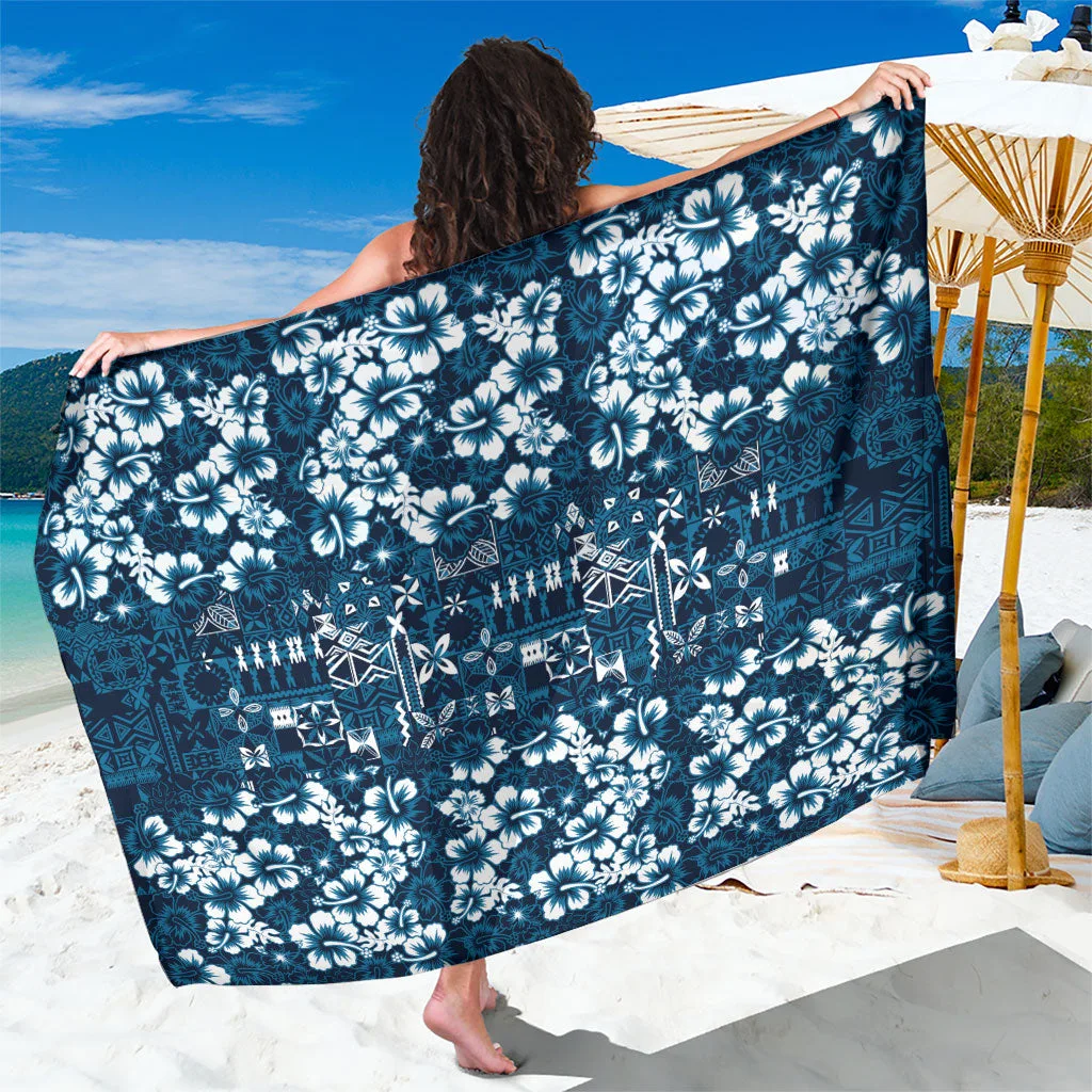 Blue Hawaiian Tapa Tribal Hibiscus Print Sarong Beach Wrap Summer Resort Cover Up Wholesale Pareo - main view