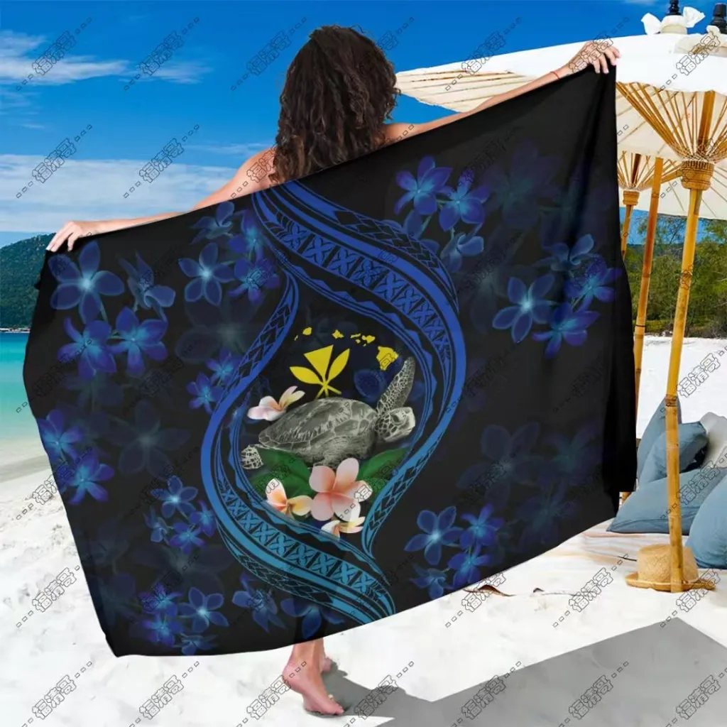 Blue Hawaiian Turtle Plumeria Tribal Sarong Custom Sarong in Rayon Fabric - Custom Sarong