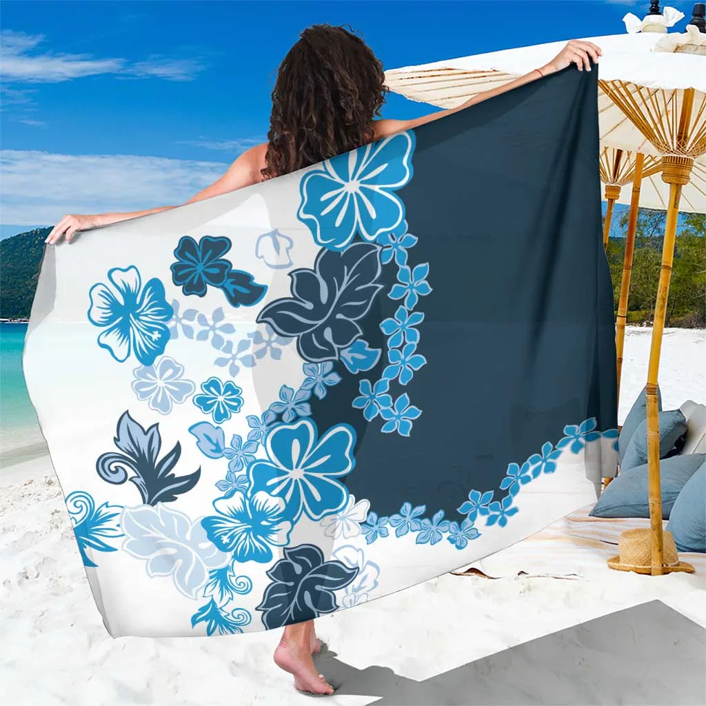 Blue Hibiscus Plumeria Floral Print Sarong Tropical Island Beach Wrap Wholesale Pareo - main view