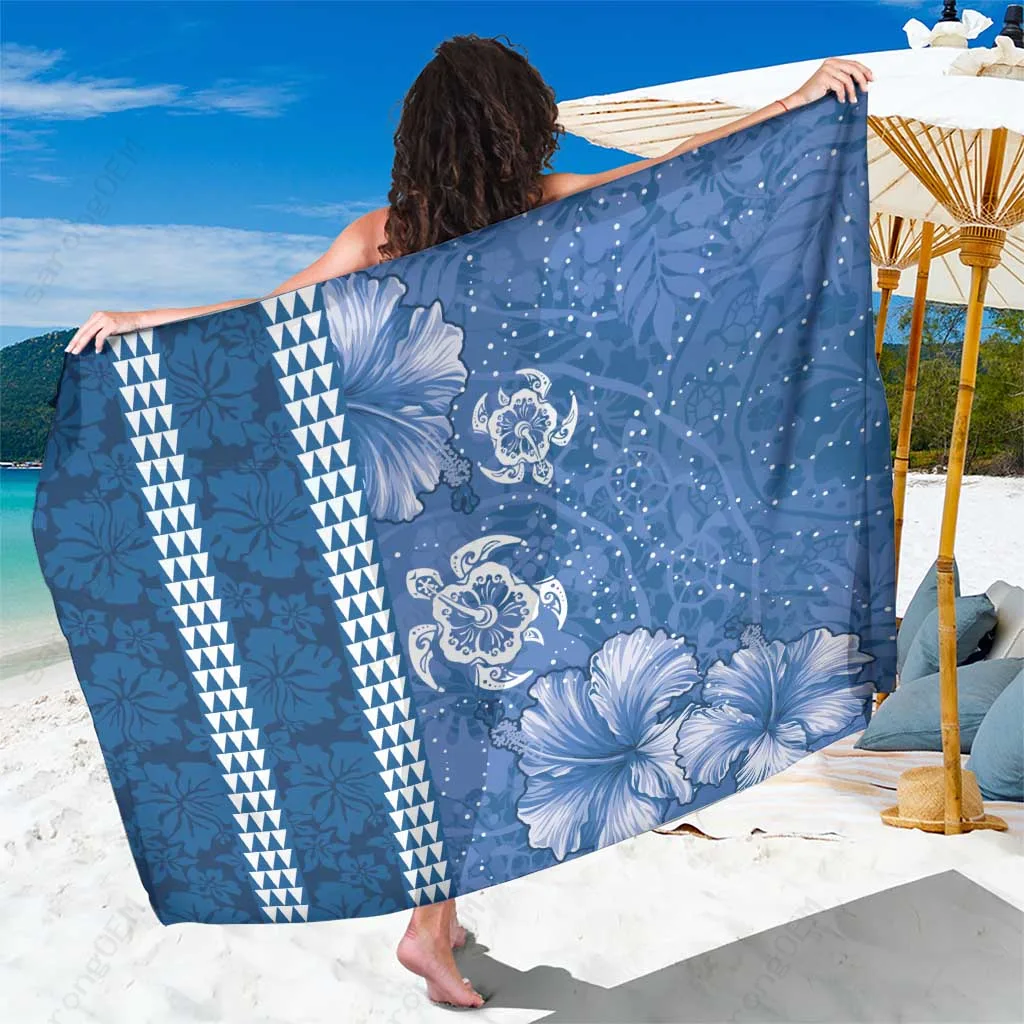 Blue Hibiscus Tribal Print Sarong Hawaiian Style Beach Wrap Pareo for Resort Wholesale - main view