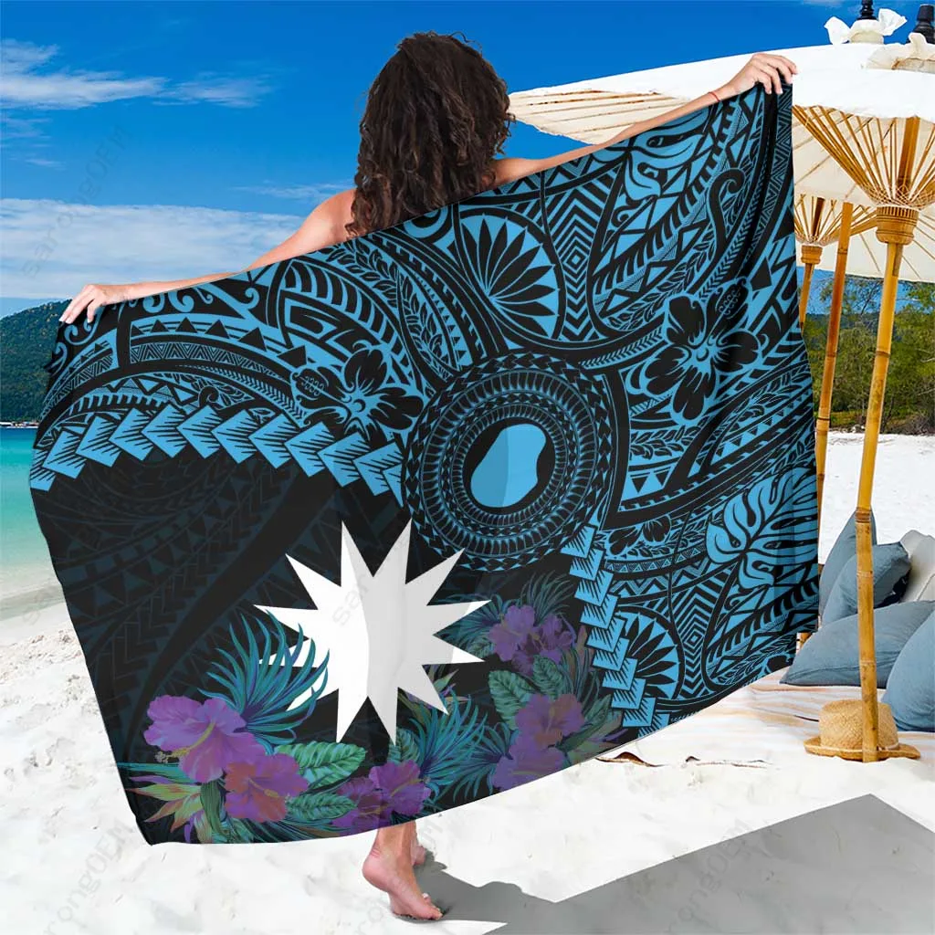 Blue Nauru Map Polynesian Tropical Flowers Print Sarong Beach Wrap Summer Island Resort Pareo Wholesale - main view