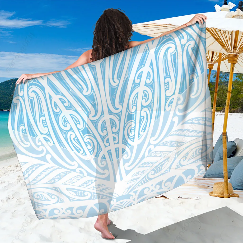 Blue New Zealand Puhoro Maori Tattoo Print Sarong Polynesian Beach Wrap Wholesale Pareo - main view