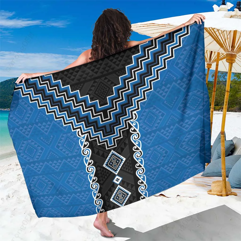 Blue Niho Taniwha Poutama Mix Print Sarong Polynesian Beach Wrap Resort Cover Up Wholesale Pareo - main view