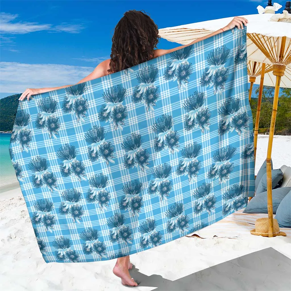 Blue Palaka Hawaii Sarong with Lehua Blossoms Tropical Floral Print Beach Wrap Cover Up Wholesale Pareo - main view