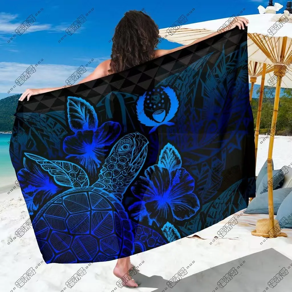 Blue Palau Tribal Turtle Sarong Custom Sarong in Rayon Fabric - Custom Sarong