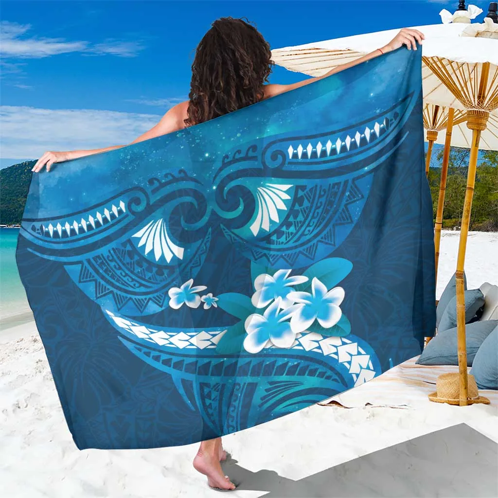 Blue Polynesia Sarong Tribal Pattern Tropical Frangipani - main view