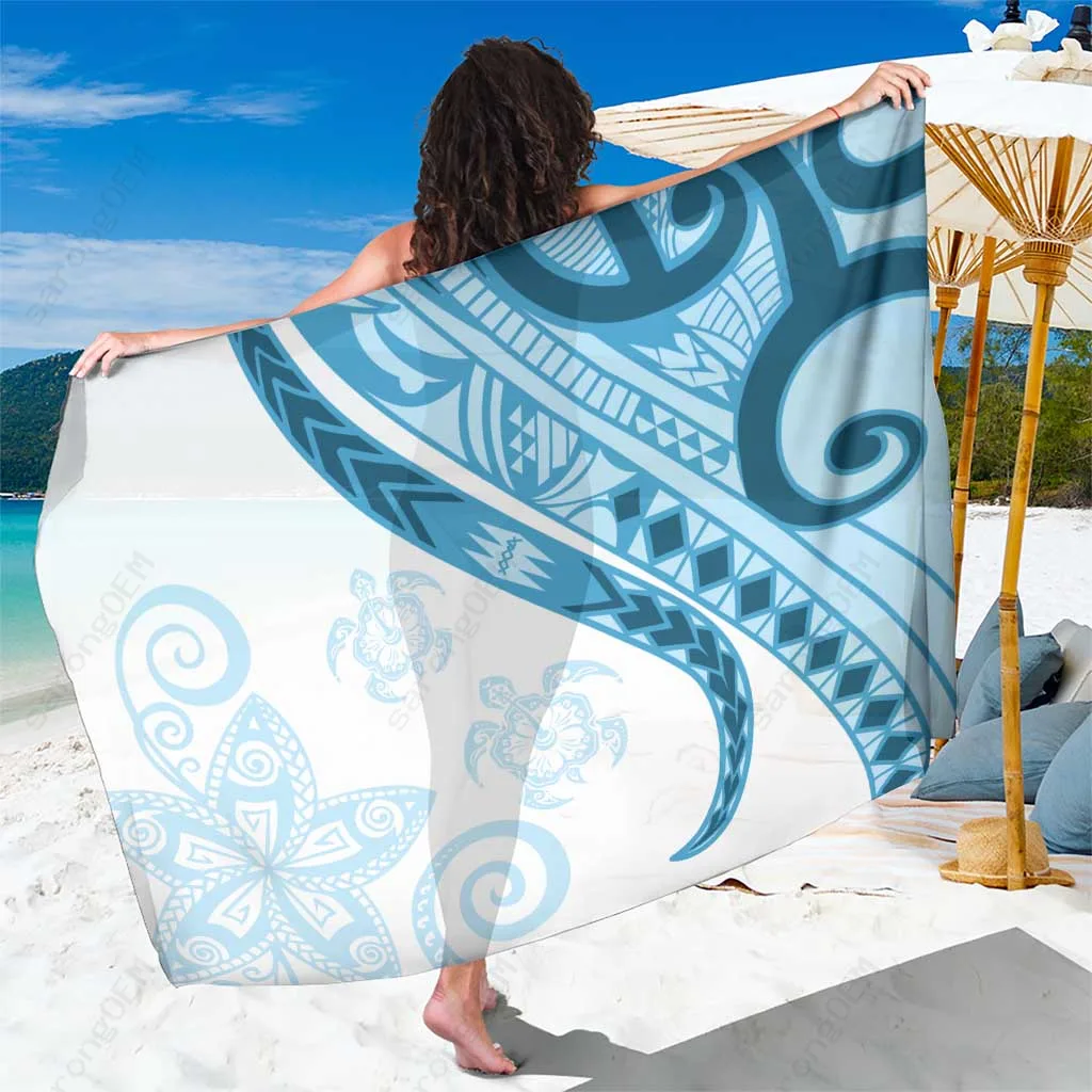 Blue Tribal Turtle Floral Pattern Sarong Polynesian Beach Wrap Wholesale Pareo - main view