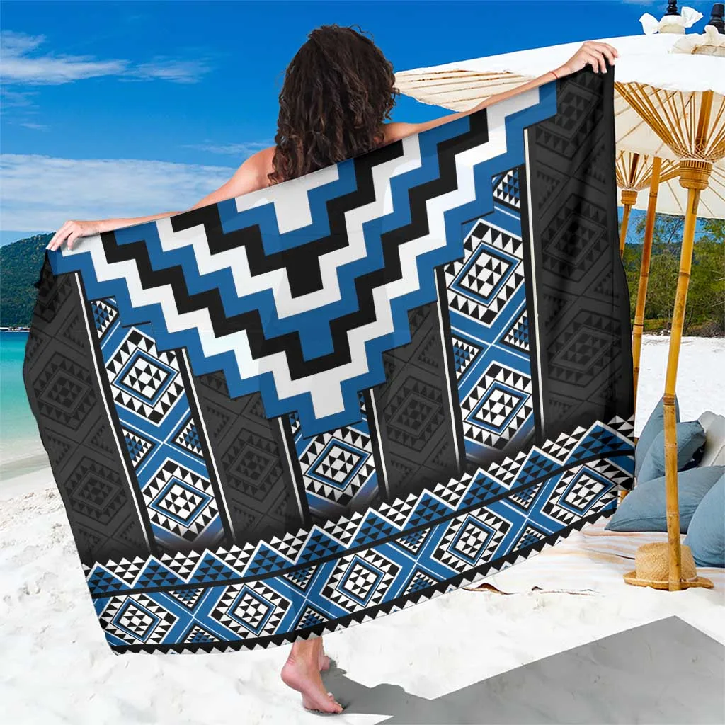 Blue Niho Taniwha Poutama Mix Print Sarong Polynesian South Pacific Beach Wrap Pareo for Resort Hotel Wholesale - main view