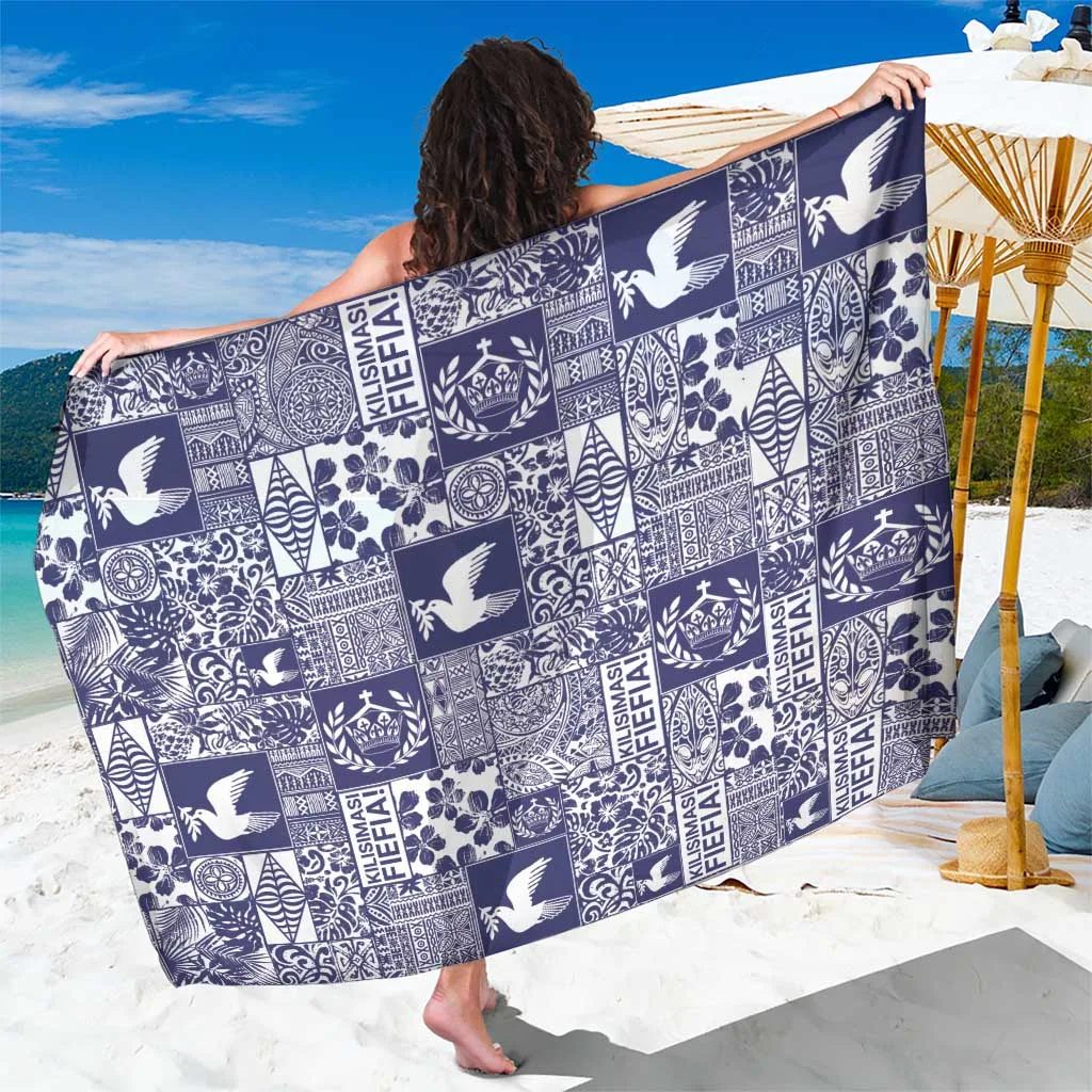 Blue Tonga Kilisimasi Fiefia Tribal Palm Print Sarong South Pacific Tropical Beach Wrap Wholesale Pareo - main view