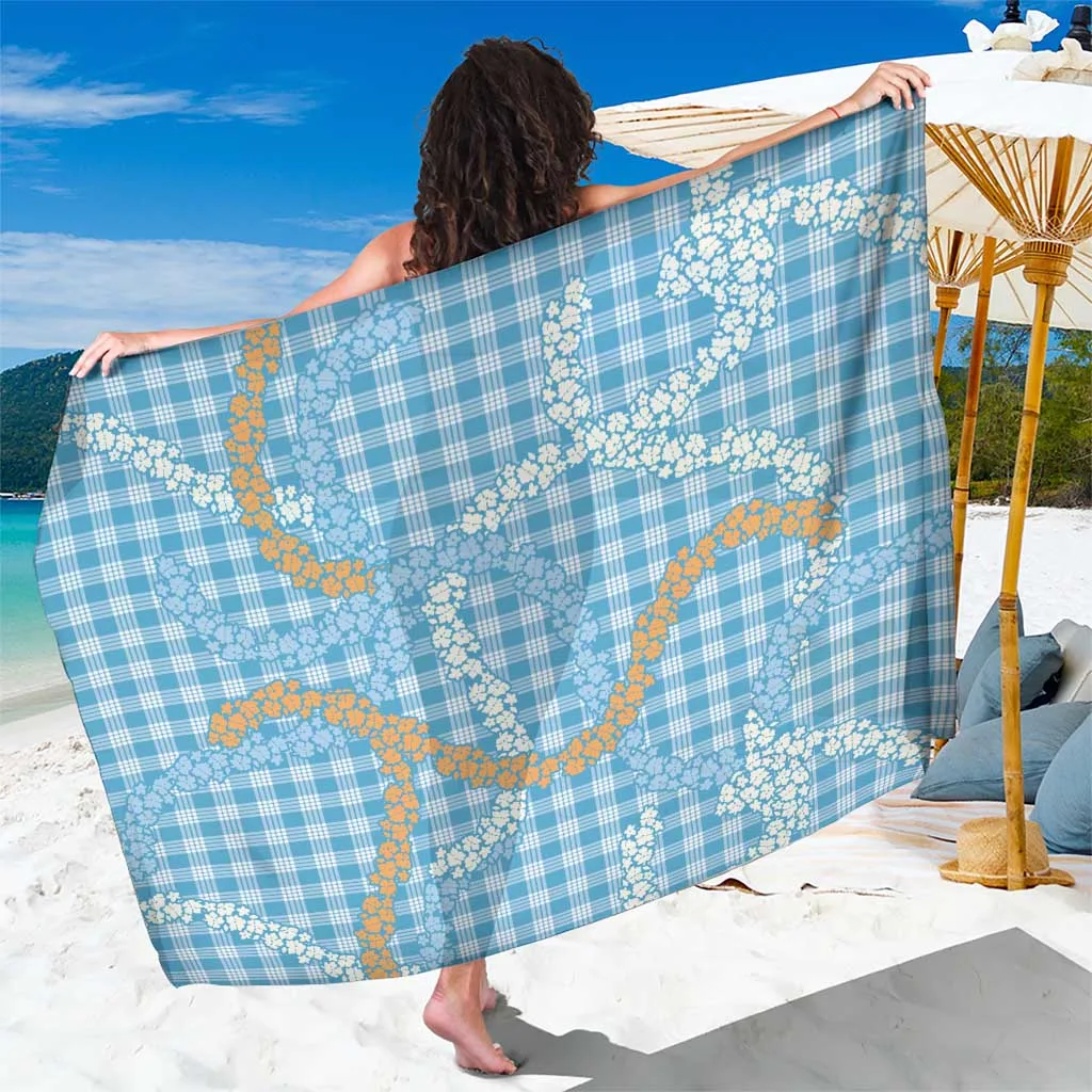 Blue Tropical Floral Hibiscus Print Sarong Hawaiian Beach Wrap Pareo for Resort Wholesale - main view