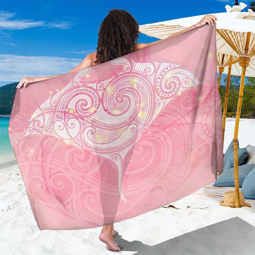 Pink Breast Cancer Awareness Maori Aotearoa Manta Ray Tribal Sarong Beach Wrap Wholesale Pareo - main view