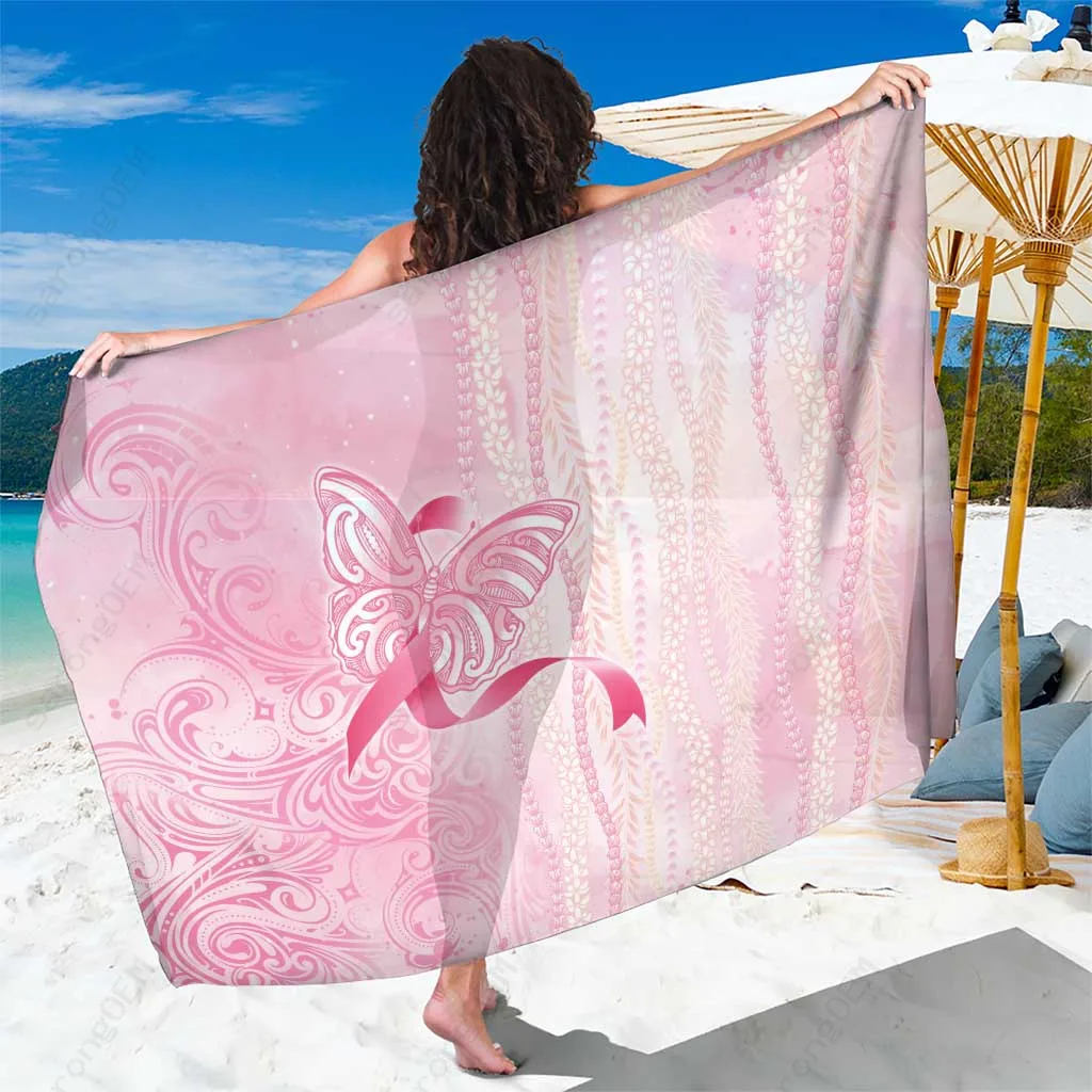 Red Floral Sarong with Maile Pikake Lokelani Crown Flower Lei Print, Hawaiian Tropical Beach Wrap for Resort, Wholesale Pareo - main view