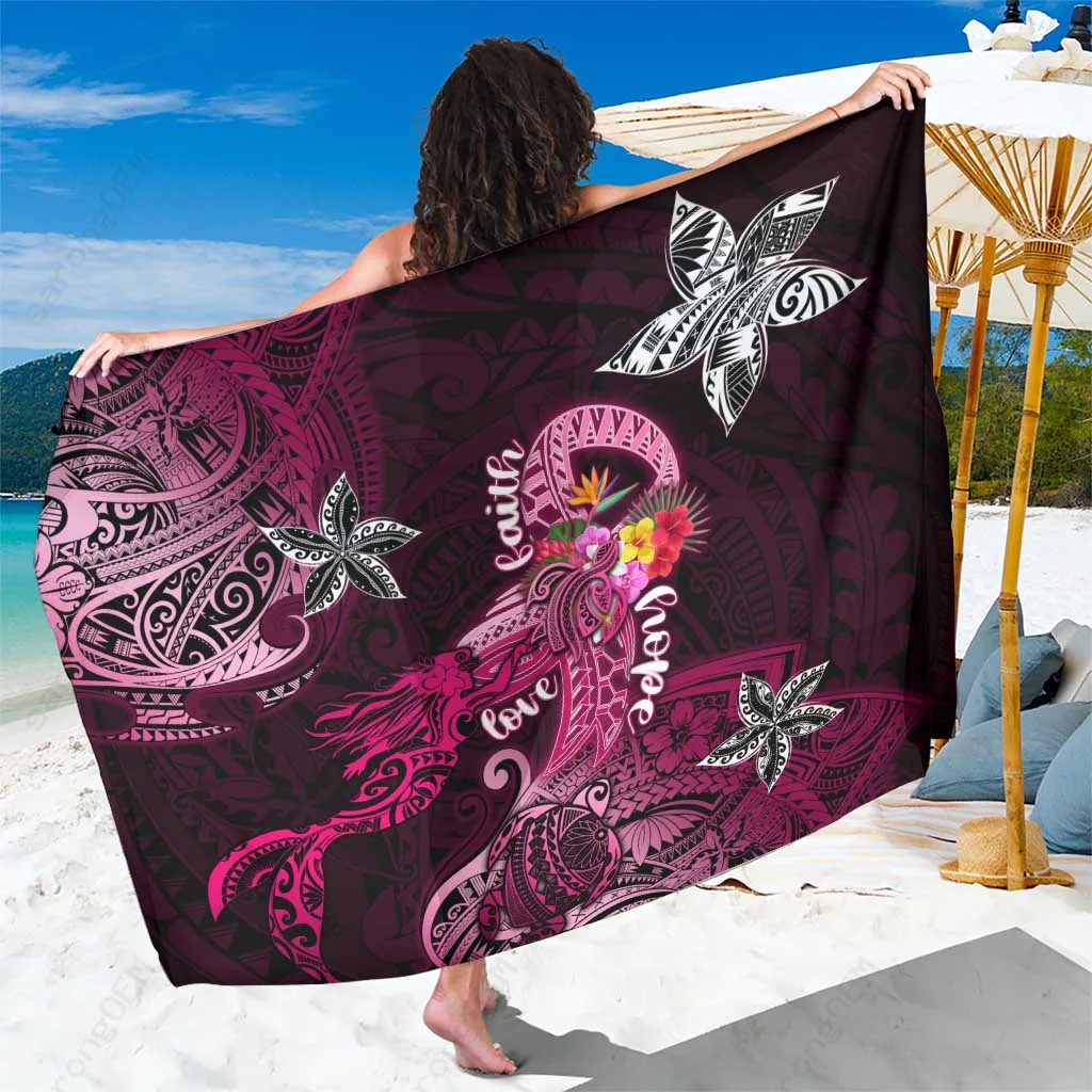 Breast Cancer Mermaid Polynesia Sarong Faith Hope Love Pink Shell Tribal Print Beach Wrap Pareo Wholesale - main view