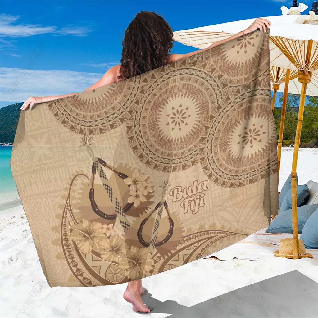Brown Bula Fiji Tapa Cloth Pattern Palm Leaf Print Sarong South Pacific Island Beach Wrap Wholesale Pareo - related