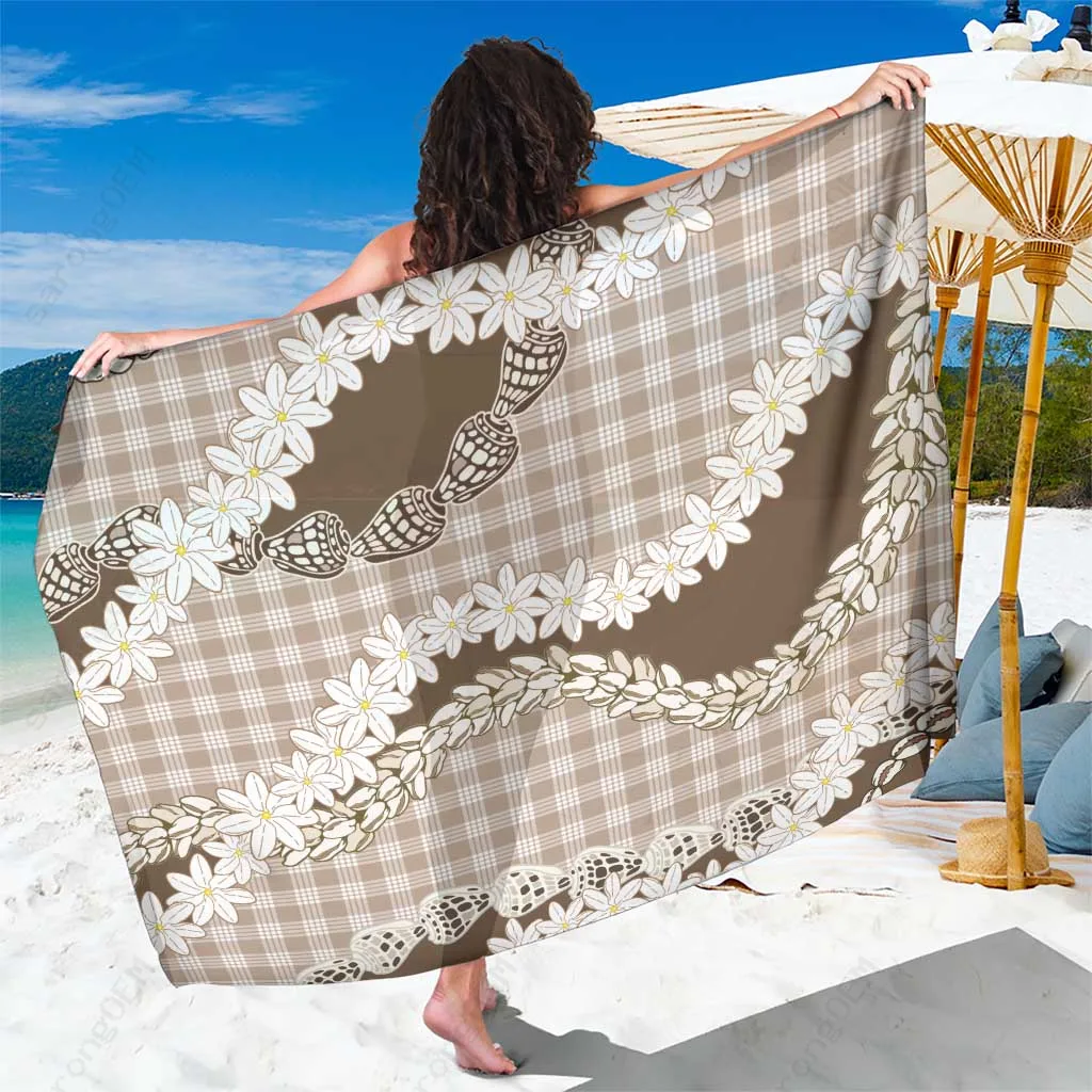 Brown Tiare Shell Lei Hawaii Print Sarong Beach Wrap Polynesian Resort Cover Up Wholesale Pareo - related