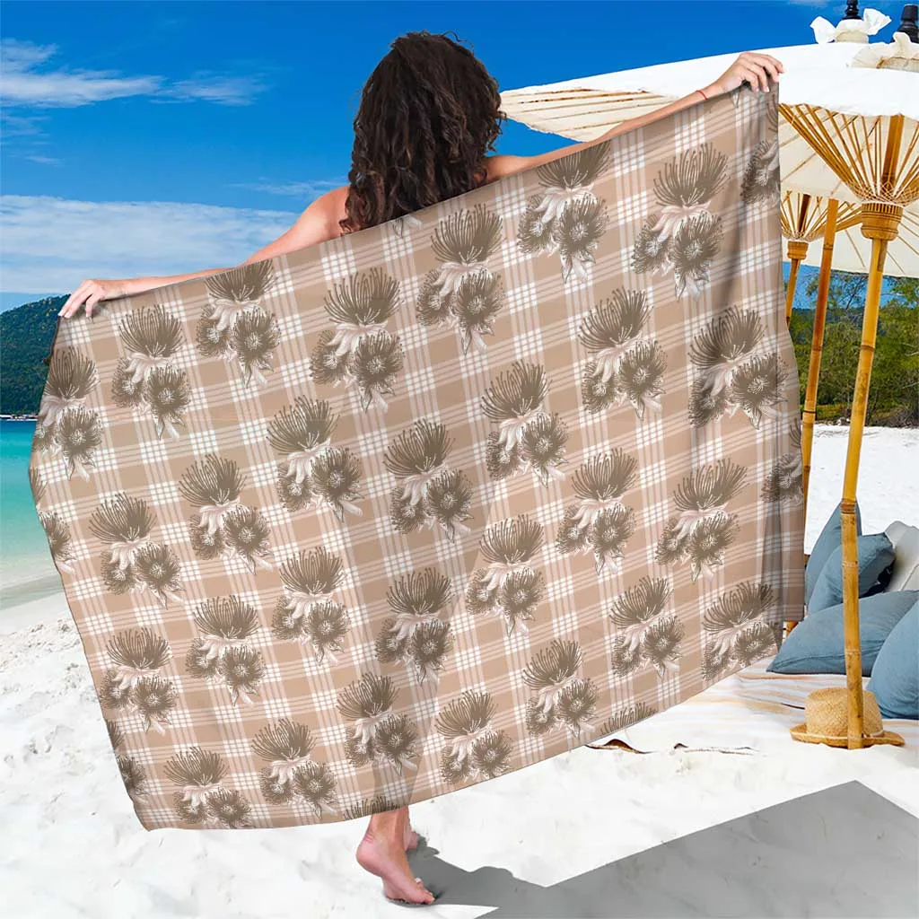Brown Palaka Hawaii Sarong with Hibiscus and Plumeria Print Tropical Beach Wrap Pareo for Resort Wholesale - main view