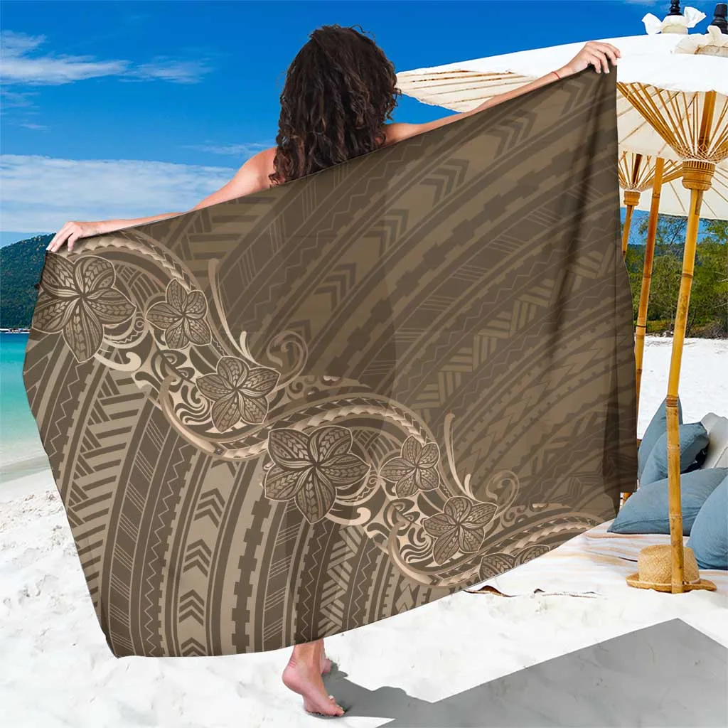 Brown Polynesia Plumeria Tattoo Print Sarong Tropical Beach Wrap Pareo Wholesale - main view