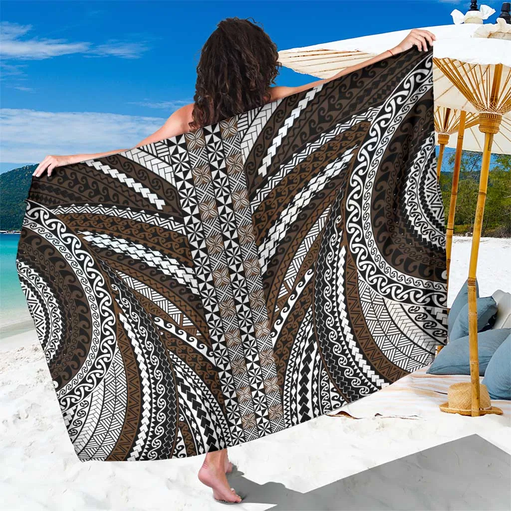 Brown Polynesian Tribal Print Sarong South Pacific Beach Wrap for Resort Hotel Wholesale Pareo - main view