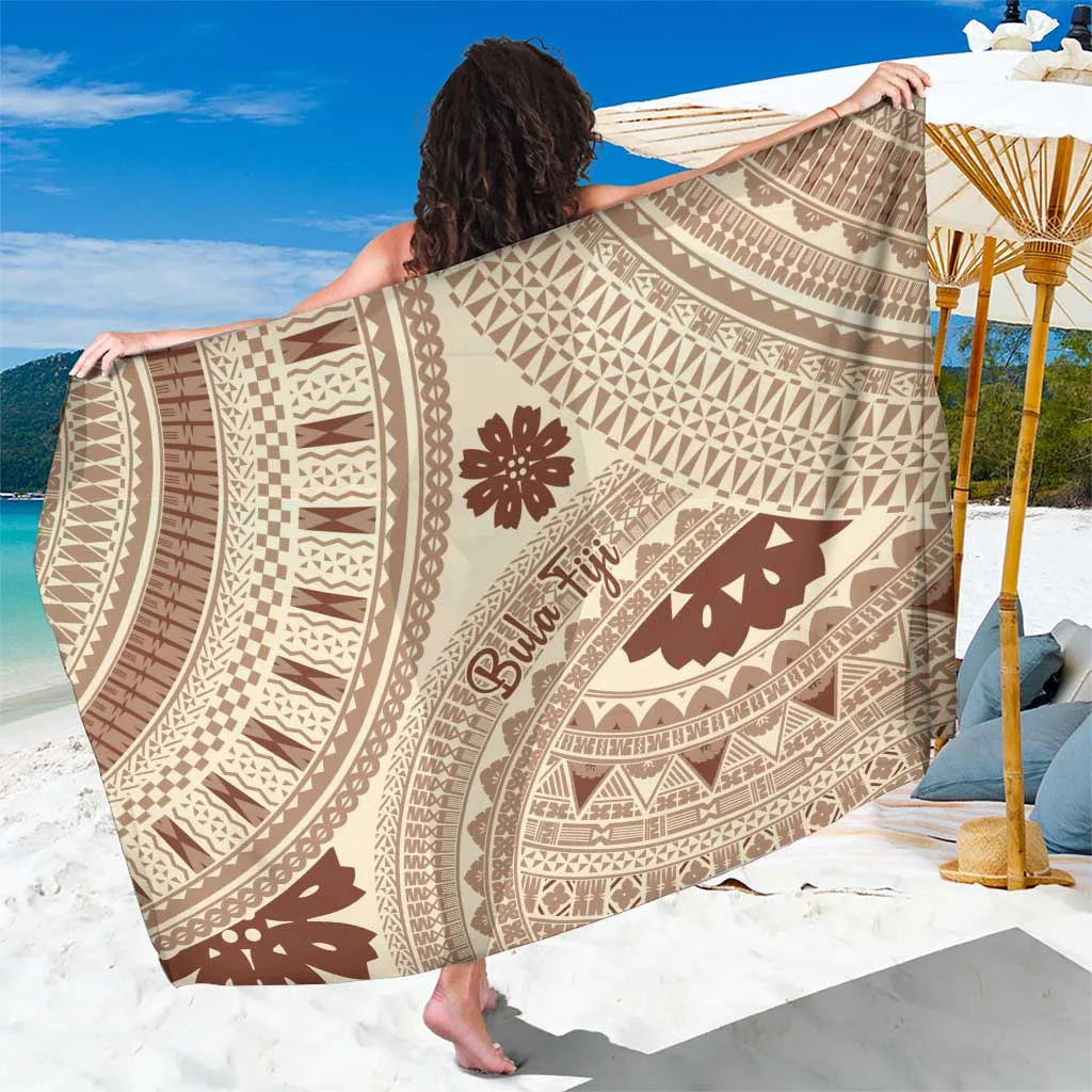 Beige Masi Tapa Tribal Palm Hibiscus Print Sarong Fiji Tropical Beach Wrap Pareo Wholesale - main view