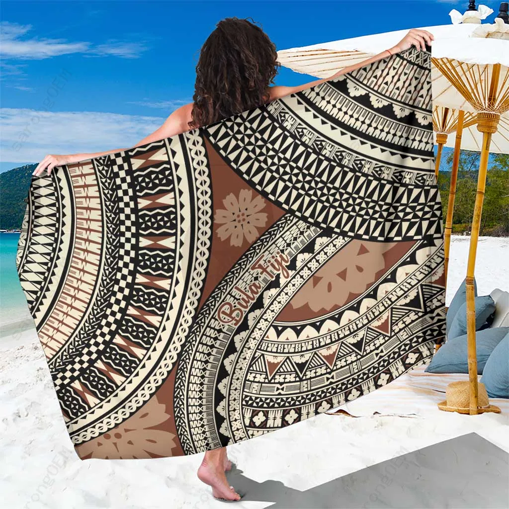 Brown Vintage Masi Tapa Tribal Palm Print Sarong Fiji Island Beach Wrap Pareo Wholesale - main view