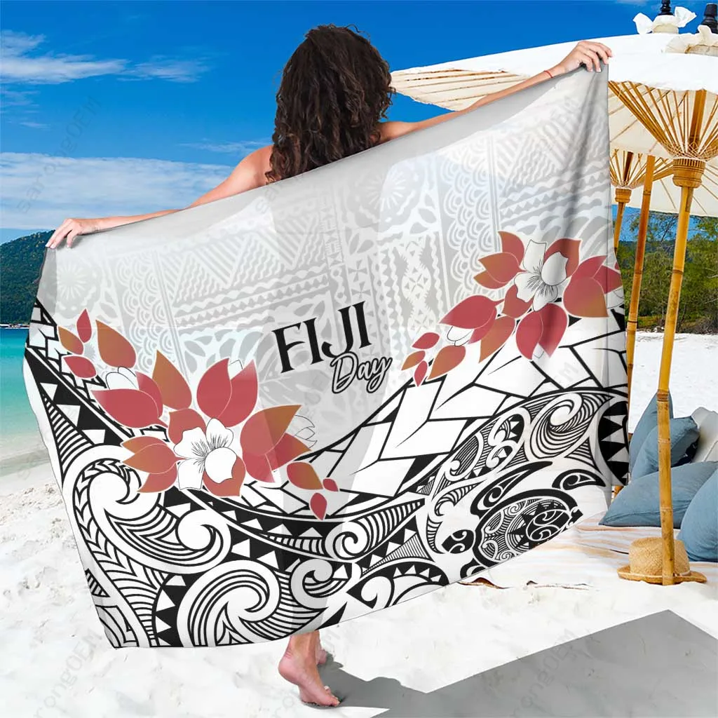 Fiji Red Brown Hibiscus Tapa Tribal Print Sarong South Pacific Beach Wrap Pareo Wholesale