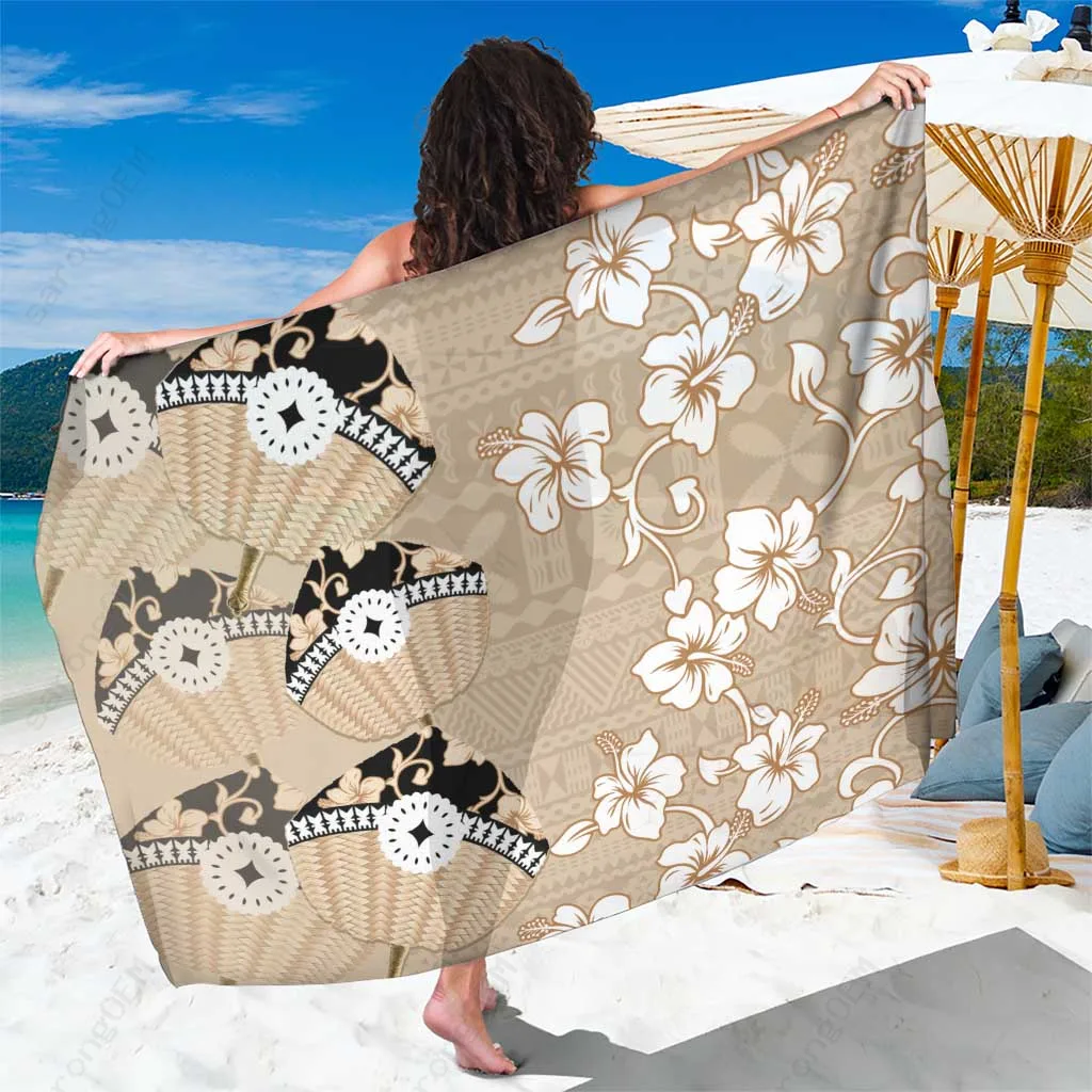 Cream White Fiji Tapa Geometric Fan Woven Print Sarong South Pacific Island Beach Wrap Wholesale Pareo - main view