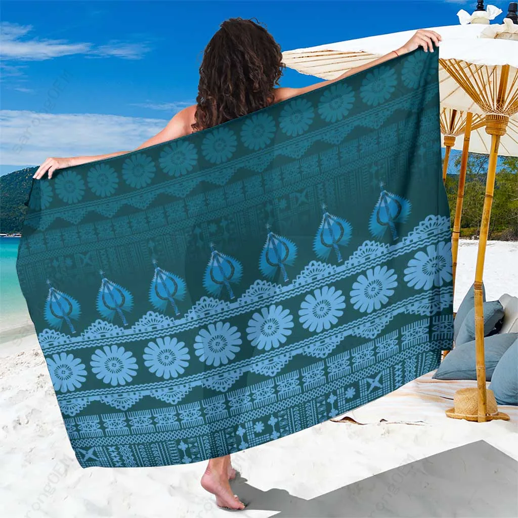 Fiji Blue Tribal Turtle Hibiscus Print Sarong South Pacific Island Beach Wrap Wholesale Pareo - main view