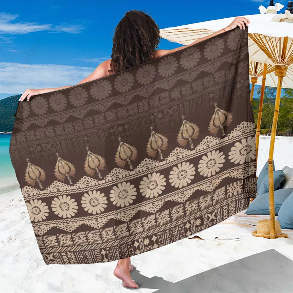 Fiji Traditional Tiki Palm Hibiscus Print Sarong South Pacific Beach Wrap Pareo Wholesale OEM - main view