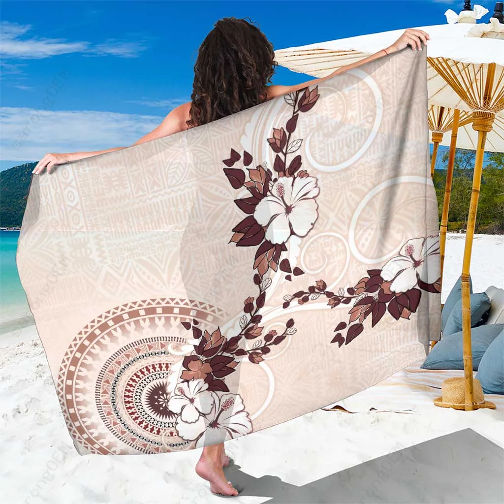 Red Fijian Tapa Tagimoucia Flower Print Sarong Beach Wrap Polynesian Island Resort Pareo Wholesale - main view