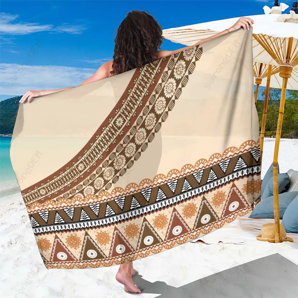 Black Gold Tribal Hibiscus Frangipani Print Sarong Fiji Polynesian Style Beach Wrap Wholesale Pareo - main view