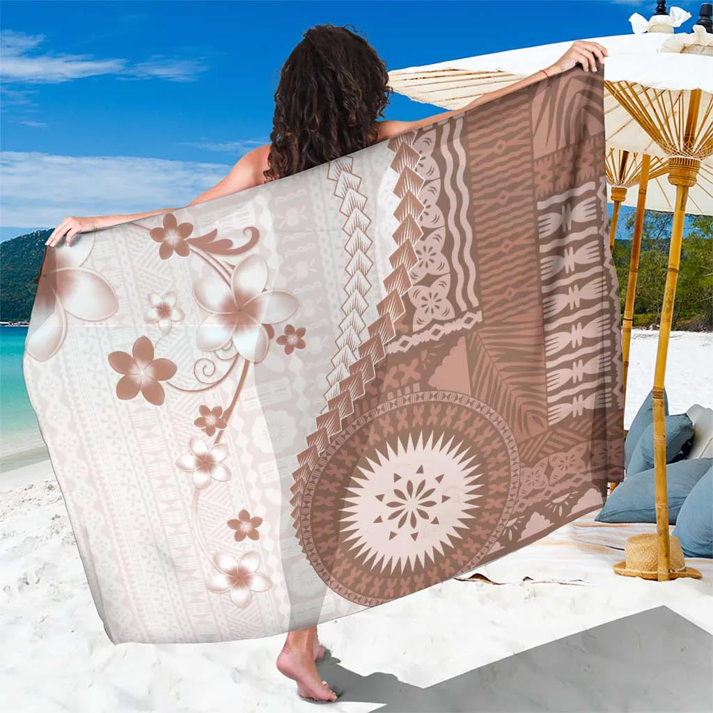 Brown Plumeria Masi Tapa Print Sarong Fiji Island Beach Wrap Pareo Wholesale - main view