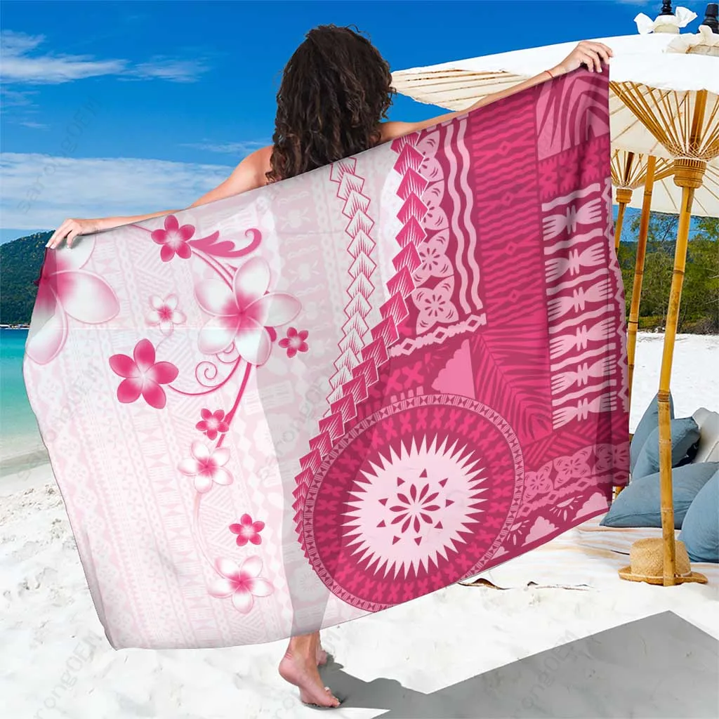 Pink Plumeria Masi Tapa Print Sarong Fiji Tropical Beach Wrap Pareo Wholesale - main view