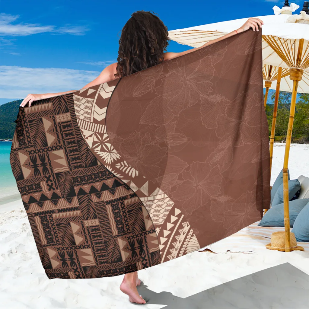 Brown Tribal Masi Tapa Sarong with Fiji Print Polynesian Beach Wrap for Resort Wholesale Pareo - main view