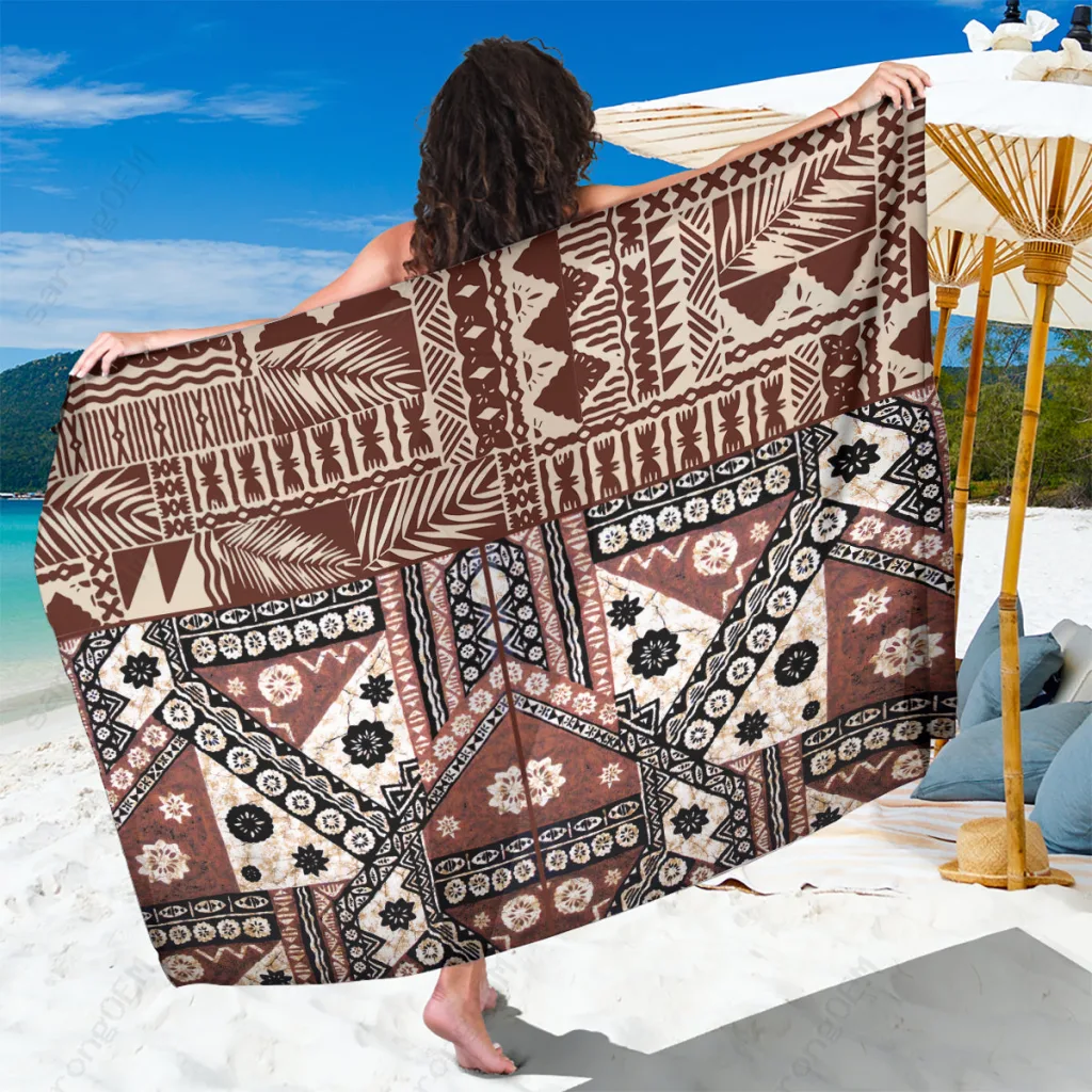 Fiji Bula Masi Tapa Turtle Hibiscus Print Sarong South Pacific Beach Wrap Wholesale Pareo - main view