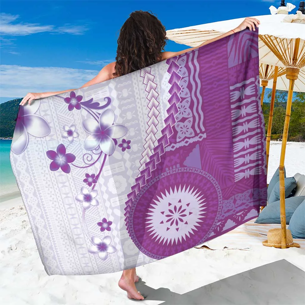 Purple Plumeria Fiji Masi Tapa Pattern Sarong Tropical Beach Wrap Wholesale Pareo - main view