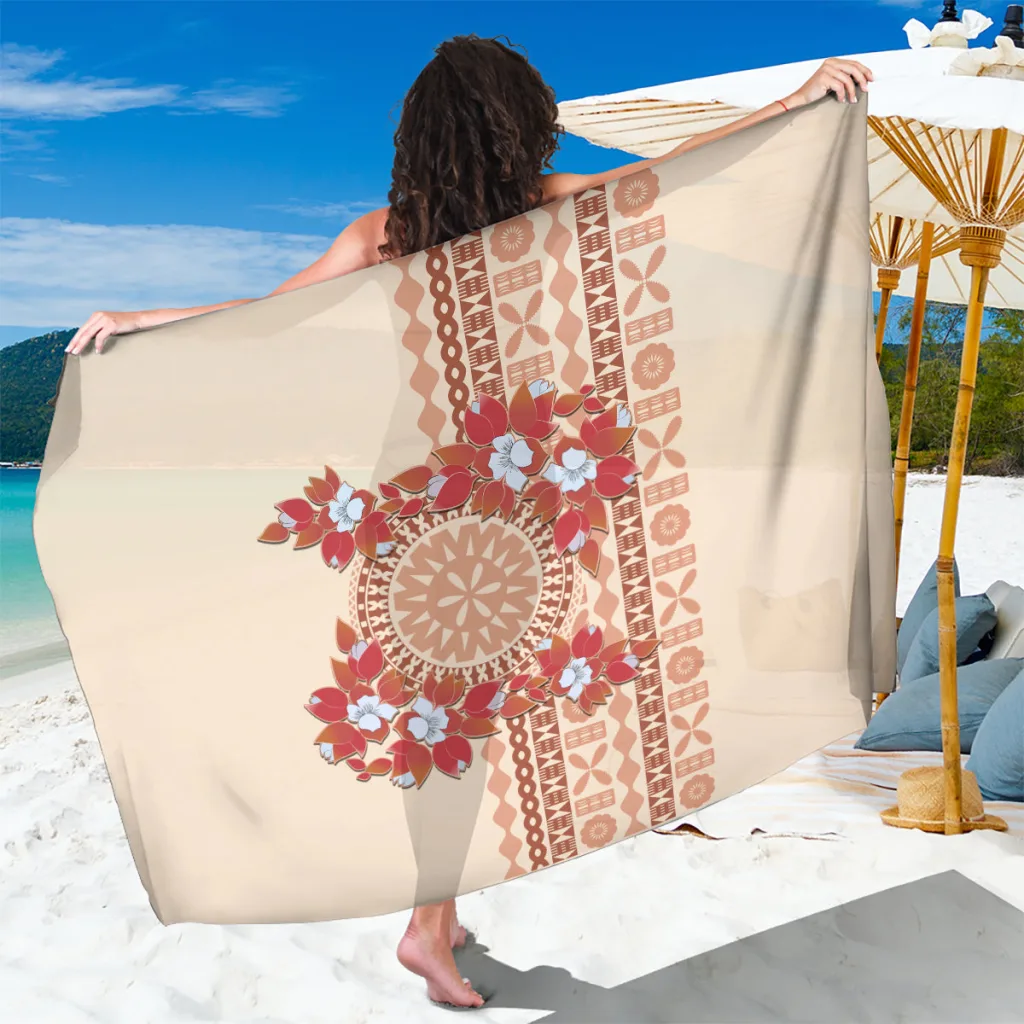 Bula Fiji Tagimoucia Flower Masi Tapa Tribal Sarong Beige Color - main view