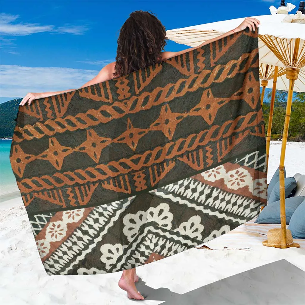 Cream Vintage Tapa Fijian Masi Palm Frangipani Print Sarong South Pacific Island Beach Resort Wrap Wholesale Pareo - main view