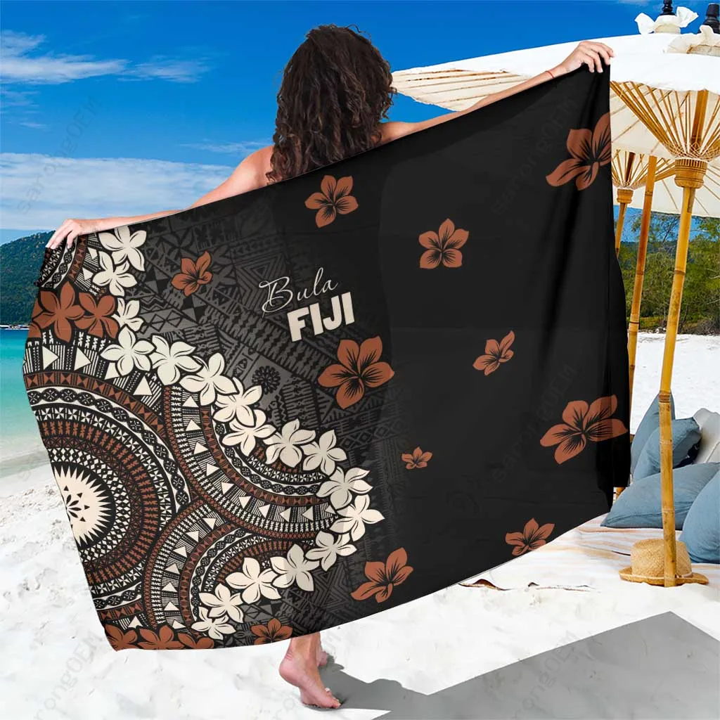 Cream White Classic Masi Tapa Tribal Print Sarong Fiji South Pacific Tropical Beach Wrap Wholesale Pareo - main view