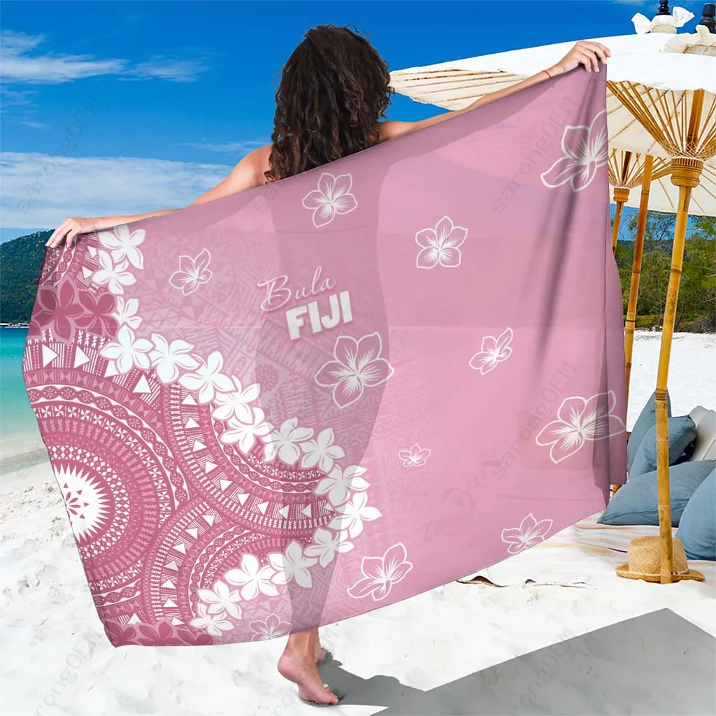 Pink Fiji Masi Tapa Floral Hibiscus Plumeria Print Sarong South Pacific Tropical Beach Wrap Wholesale Pareo - main view