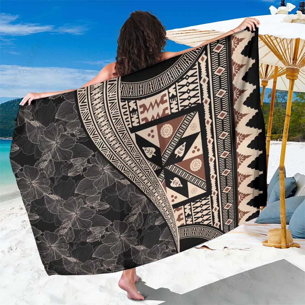 Red Hibiscus Fiji Tribal Masi Print Sarong Beach Wrap South Pacific Island Cover Up Wholesale Pareo - main view