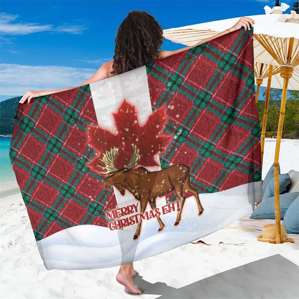 Red Green Plaid Moose Maple Christmas Print Sarong Canadian Retro Style Beach Wrap Pareo Wholesale - main view