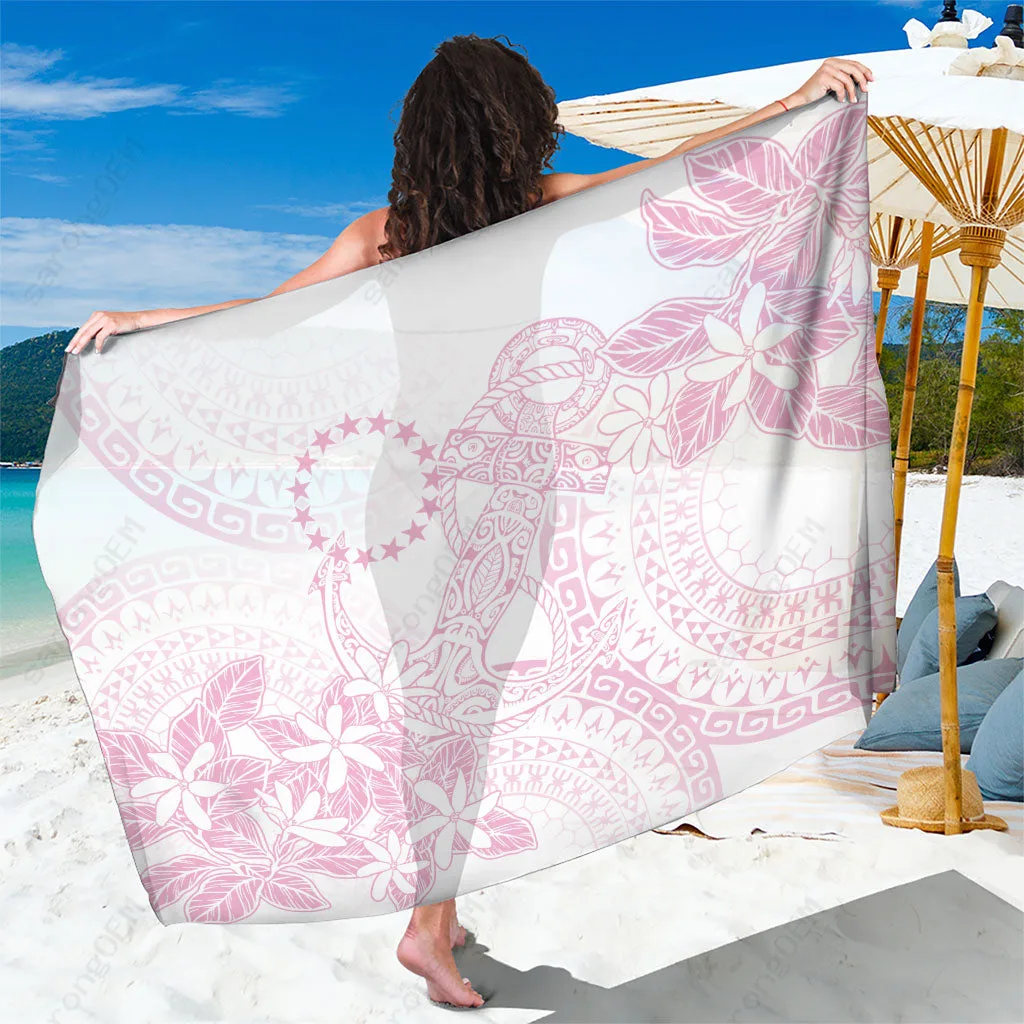 Pink Tribal Anchor Mix Tiare Floral Print Sarong Polynesian Beach Wrap for Resort Hotel Wholesale Pareo - main view