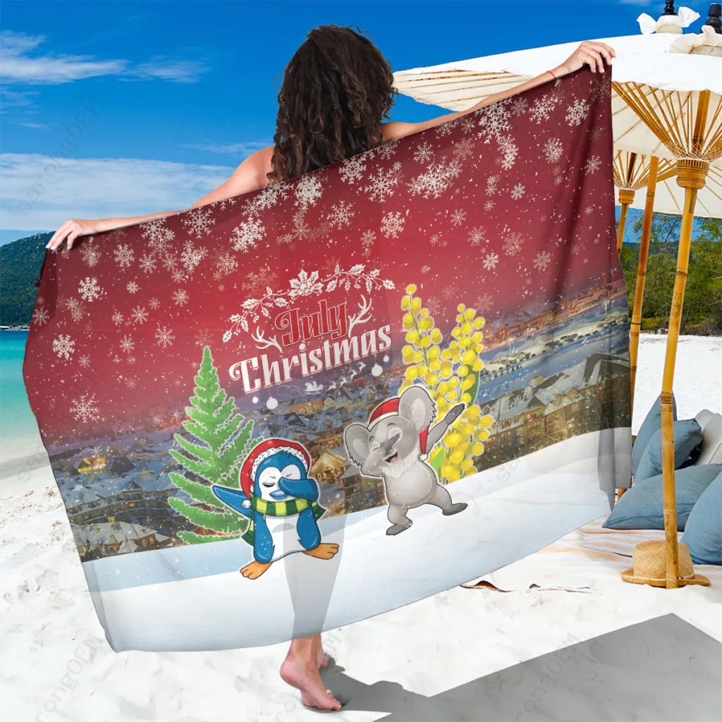 Blue Christmas Sarong Funny Dabbing Koala Blue Penguins Print Beach Wrap Holiday Pareo Wholesale